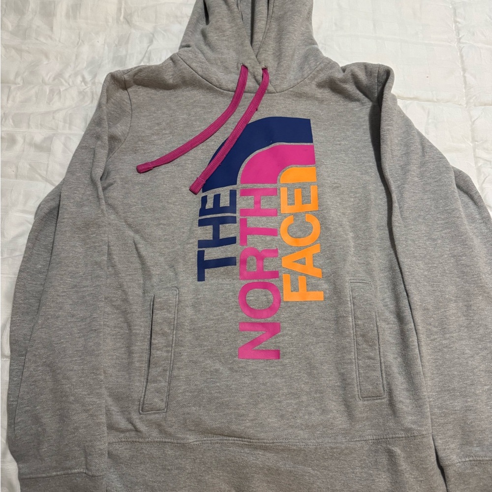 The North Face Gray Hoodie with Colorful Logo women’s small